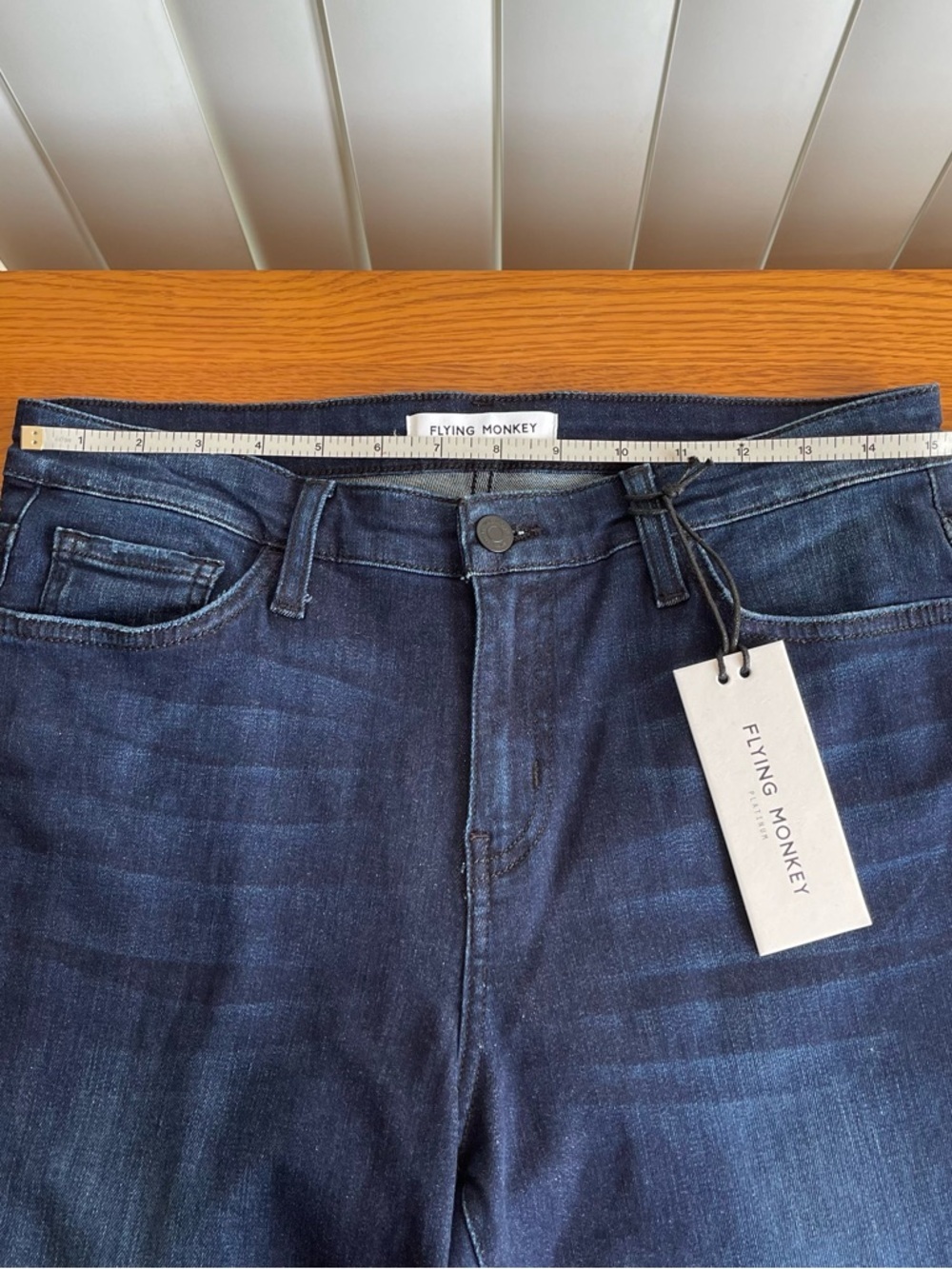 NWT Flying Monkey Santa Monica Mid-Rise Jeans Size 30 Blue Denim Black Panel Hem - Picture 7 of 14